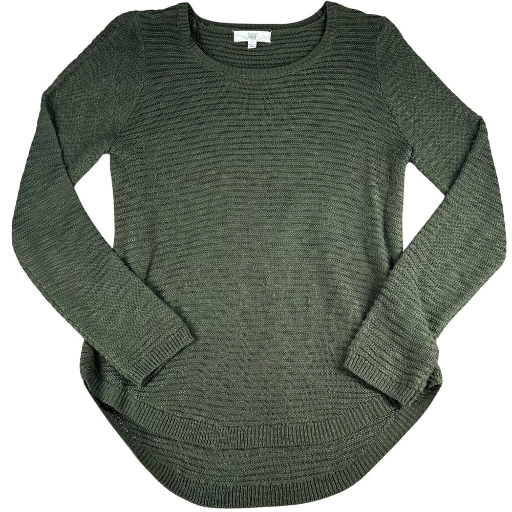 Pinque Pullover Sweater High Low Hem Olive Green Large Acrylic Womens
